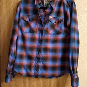 DIXXON FLANNEL COMPANY "THE JASON" Red and Blue Long Sleeve Size Medium